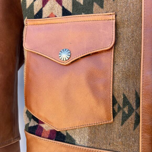 Vintage Men’s Leather Wool Navajo Jacket Western Southwestern Large - Picture 7 of 12